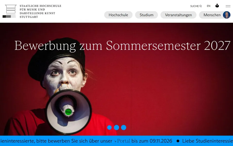 Hochschule für Musik und Darstellende Kunst Stuttgart – Ansicht der Anbieter-Website