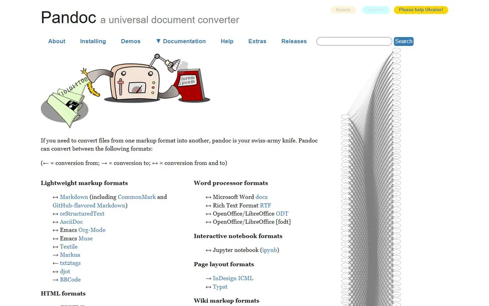 Pandoc – Ansicht der Anbieter-Website