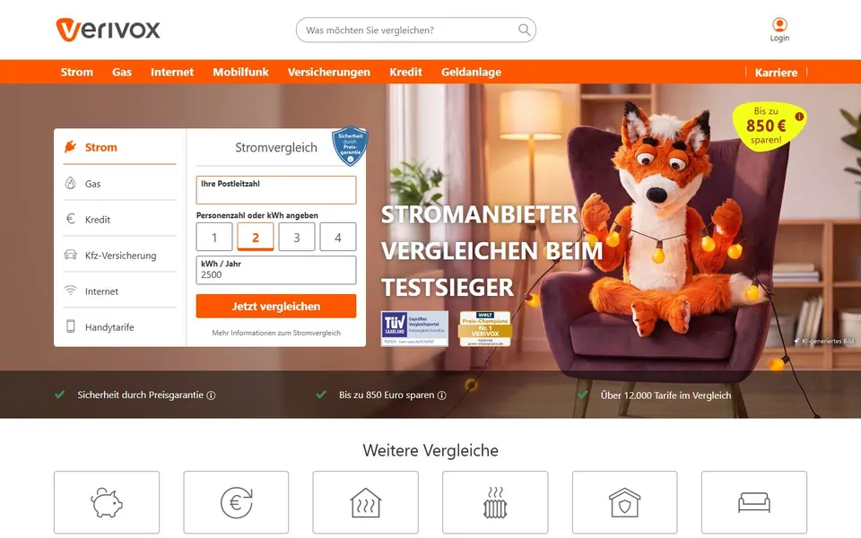 Verivox – Ansicht der Anbieter-Website