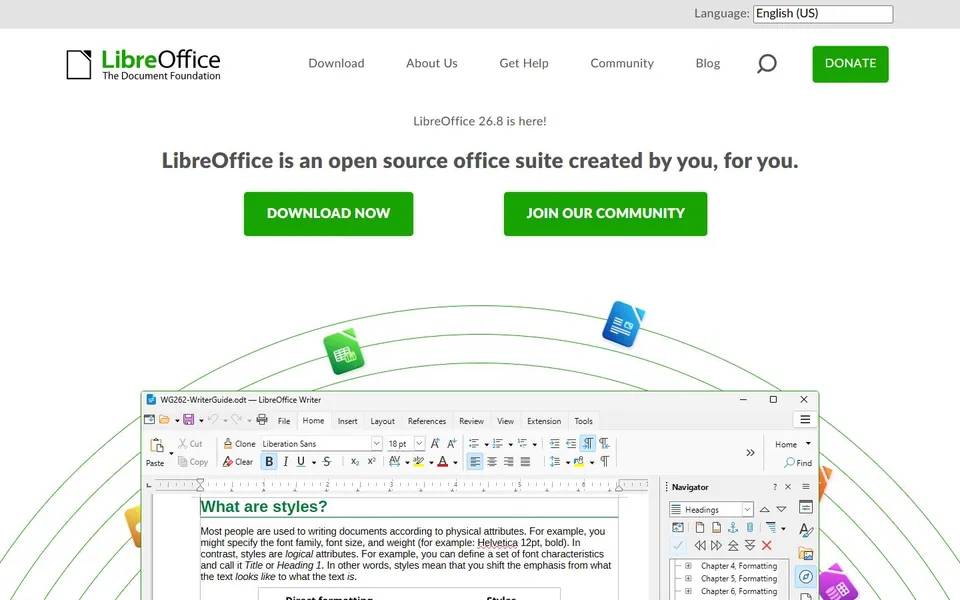 LibreOffice – Ansicht der Anbieter-Website