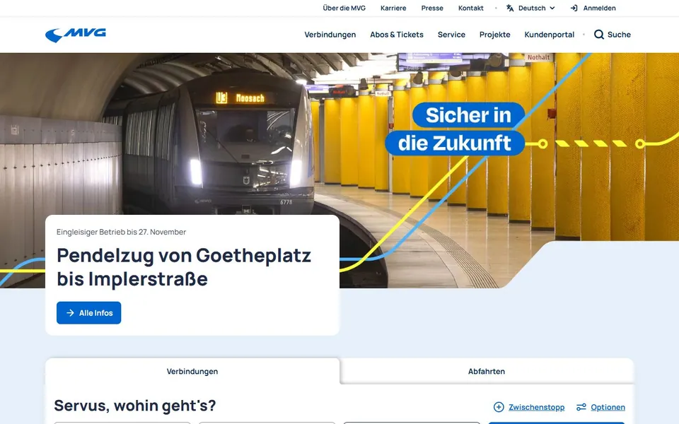 MVG – Ansicht der Anbieter-Website