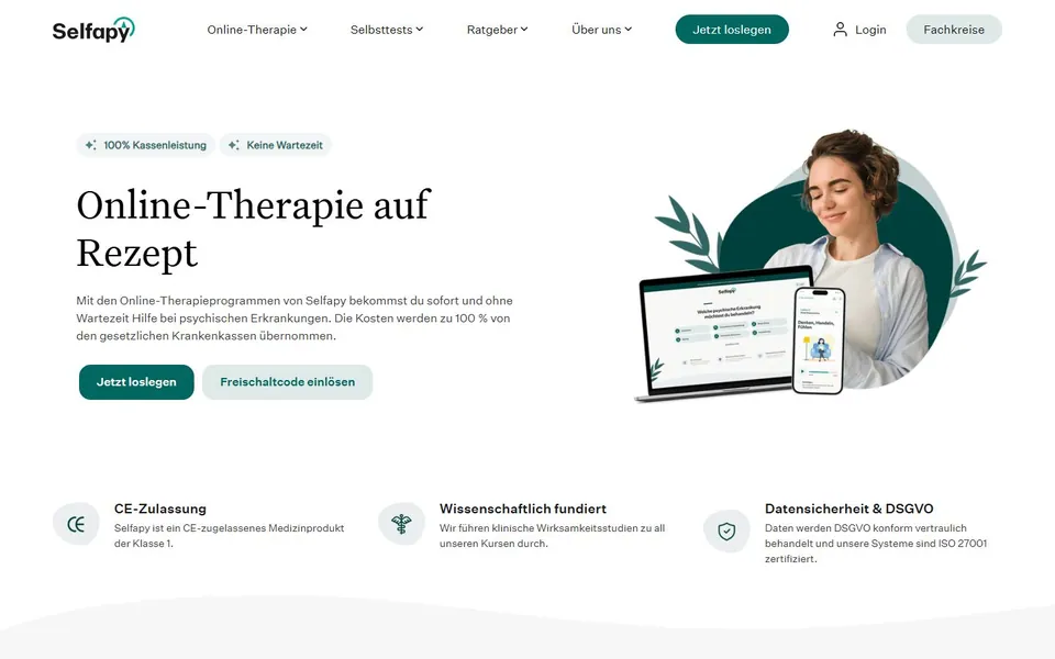 Selfapy – Ansicht der Anbieter-Website
