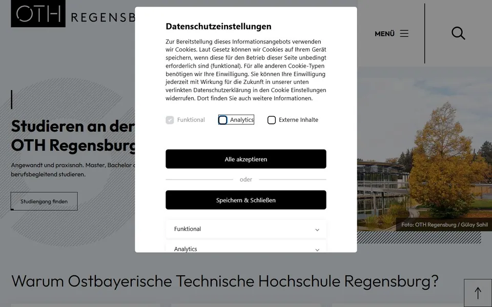 Ostbayerische Technische Hochschule Regensburg – Ansicht der Anbieter-Website