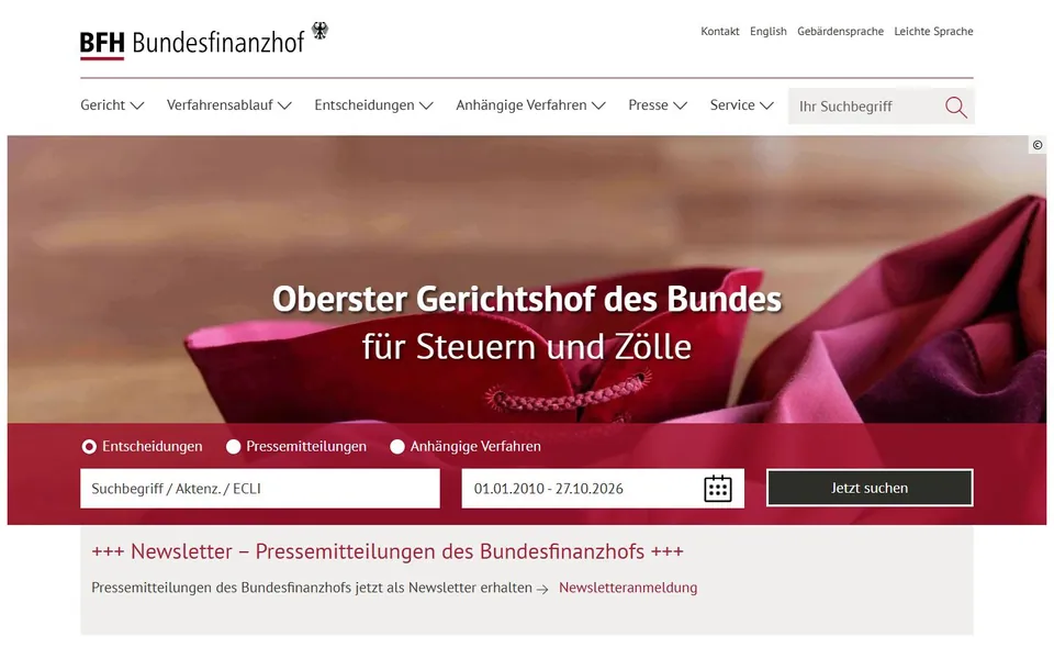 Bundesfinanzhof – Ansicht der Anbieter-Website