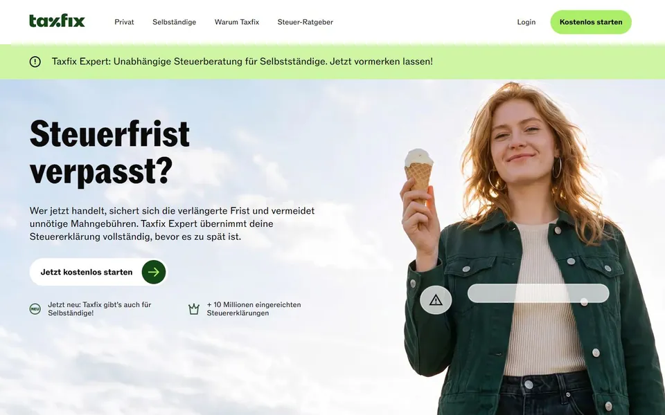 Taxfix – Ansicht der Anbieter-Website