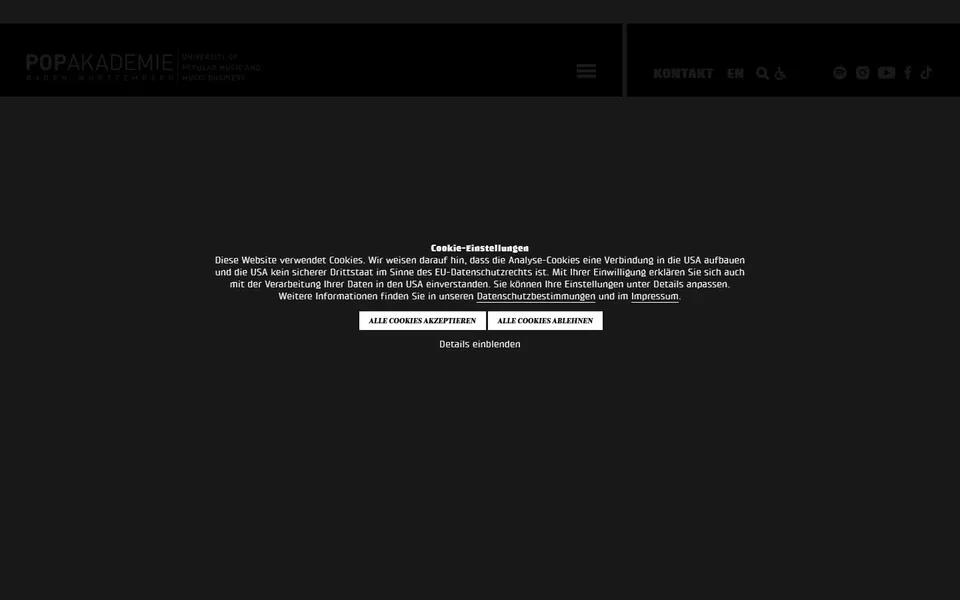 Popakademie Baden-Württemberg – Ansicht der Anbieter-Website