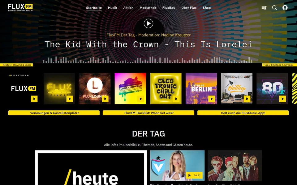 FluxFM – Ansicht der Anbieter-Website