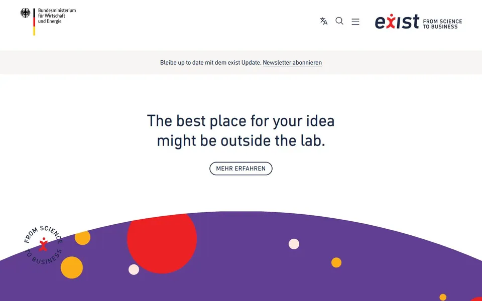 EXIST – Ansicht der Anbieter-Website