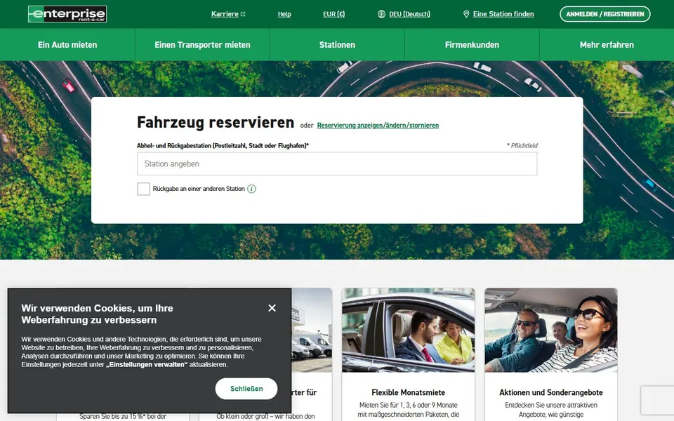 Enterprise – Ansicht der Anbieter-Website