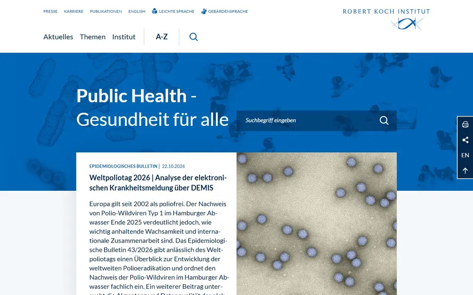 Robert Koch-Institut – Ansicht der Anbieter-Website