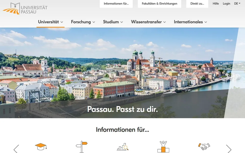 Universität Passau – Ansicht der Anbieter-Website