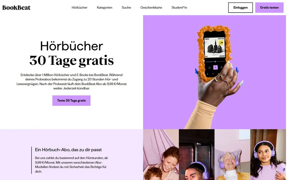 BookBeat – Ansicht der Anbieter-Website