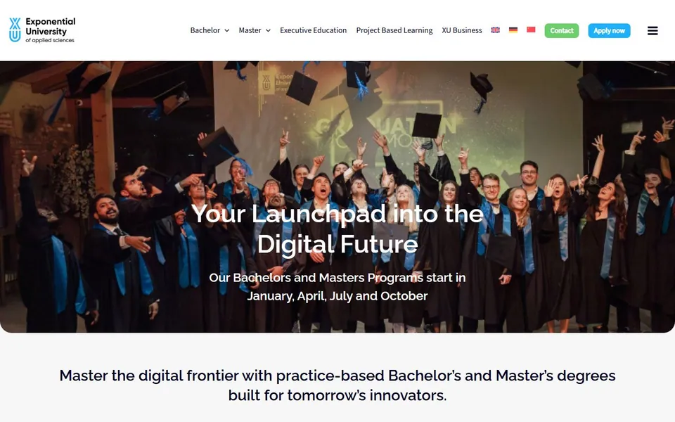 XU Exponential University of Applied Sciences – Ansicht der Anbieter-Website
