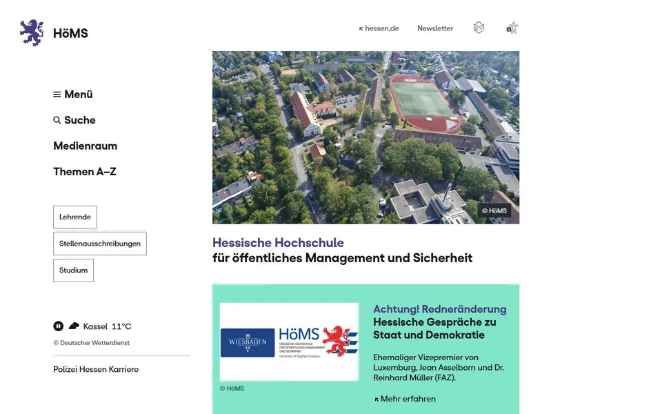 Hessische Hochschule für öffentliches Management und Sicherheit (HöMS) – Ansicht der Anbieter-Website