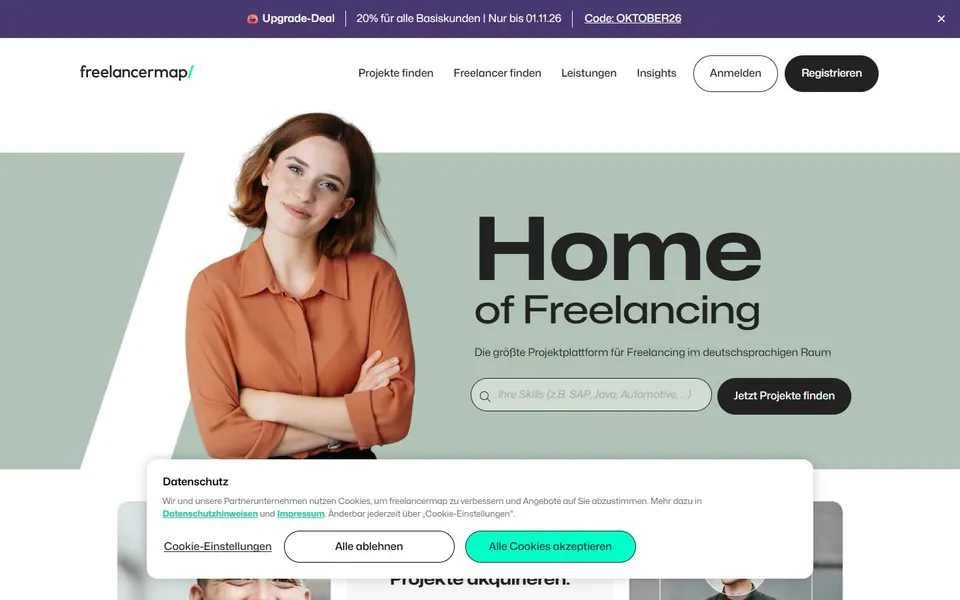 freelancermap – Ansicht der Anbieter-Website