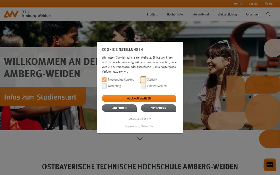 Ostbayerische Technische Hochschule Amberg-Weiden – Ansicht der Anbieter-Website