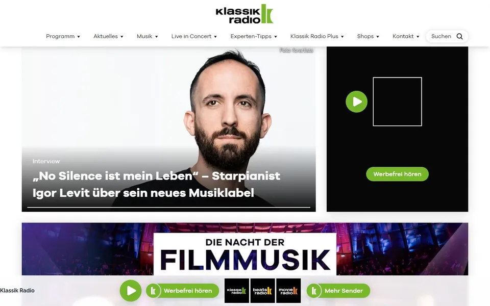 Klassik Radio – Ansicht der Anbieter-Website