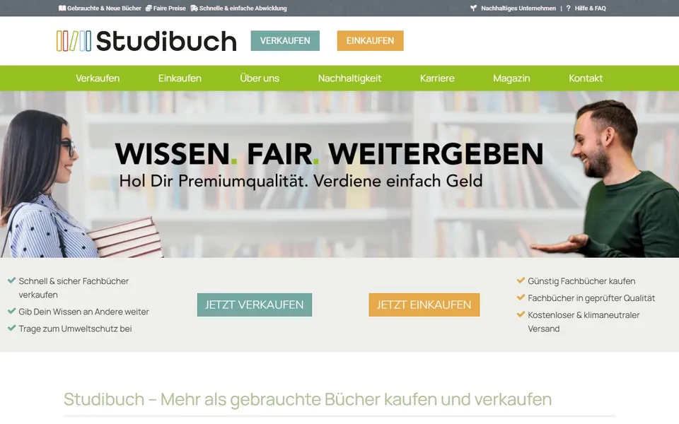 Studibuch – Ansicht der Anbieter-Website