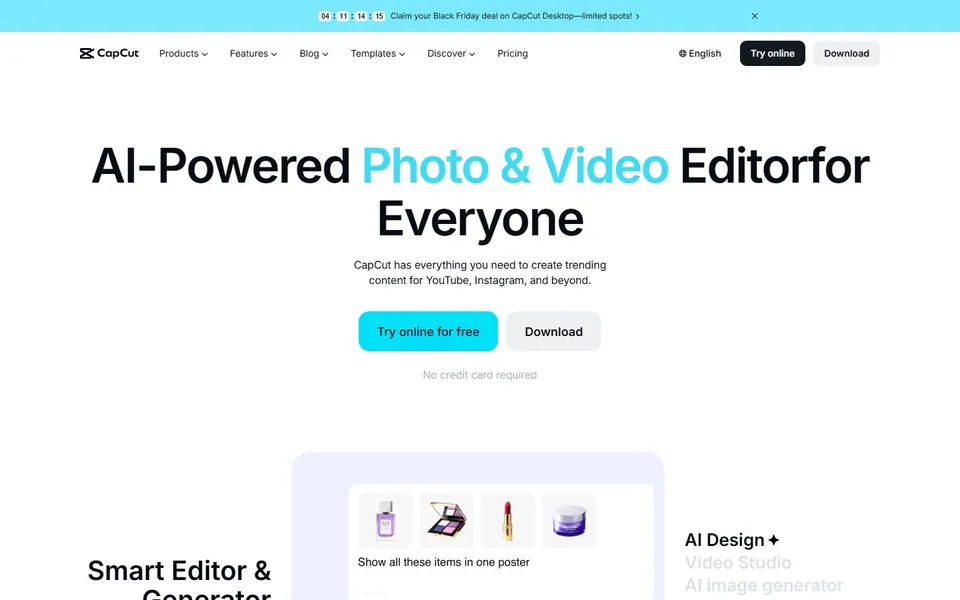 CapCut – Ansicht der Anbieter-Website