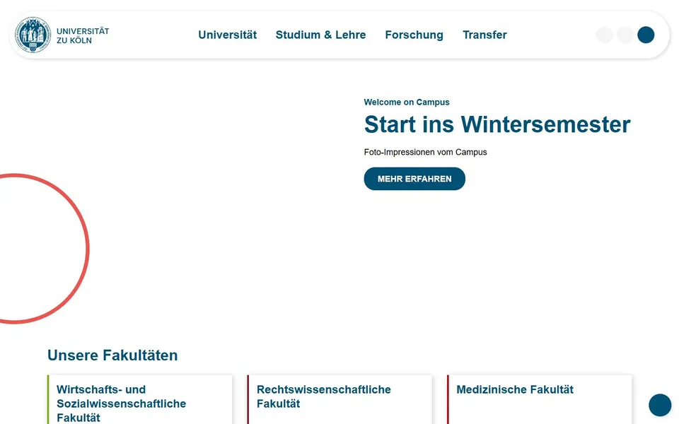 Universität zu Köln – Ansicht der Anbieter-Website