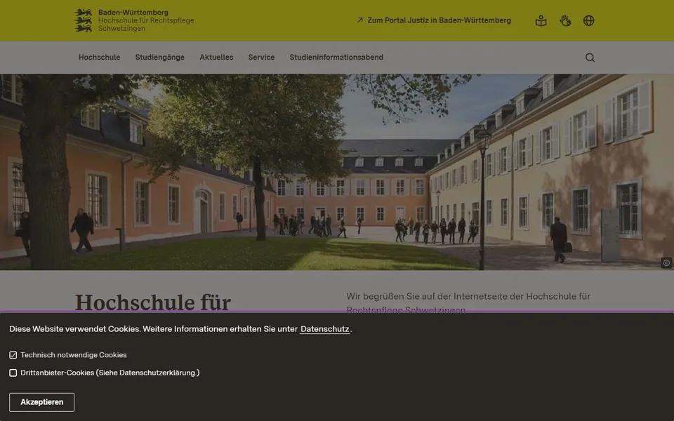 Hochschule für Rechtspflege Schwetzingen – Ansicht der Anbieter-Website