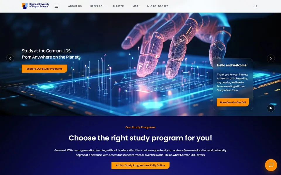 German University of Digital Science – Ansicht der Anbieter-Website