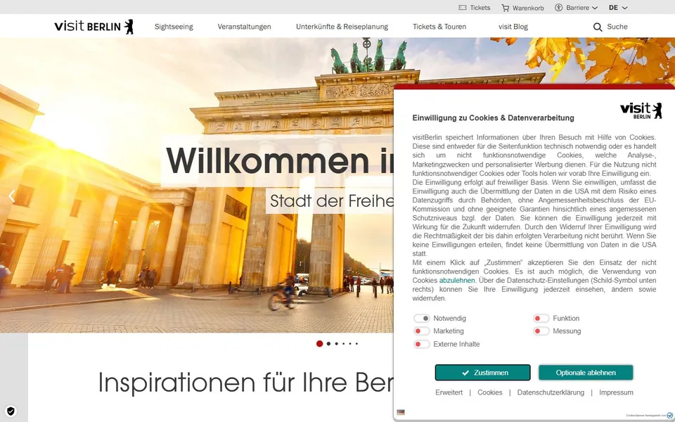 visitBerlin – Ansicht der Anbieter-Website