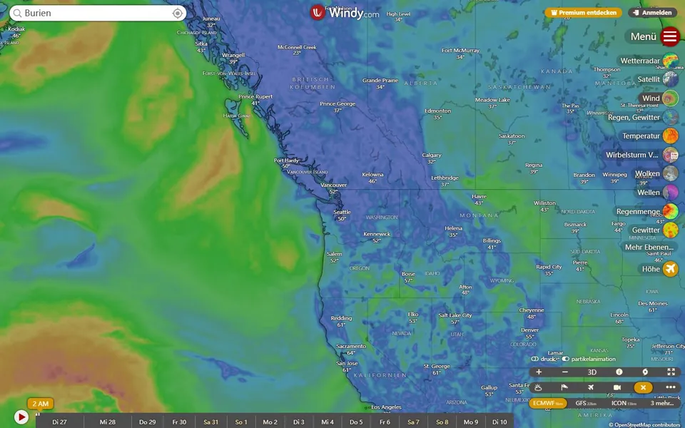 Windy – Ansicht der Anbieter-Website