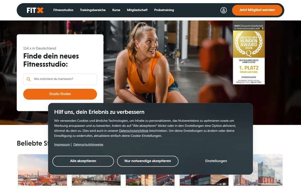 FitX – Ansicht der Anbieter-Website
