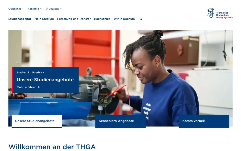 Technische Hochschule Georg Agricola – Ansicht der Anbieter-Website