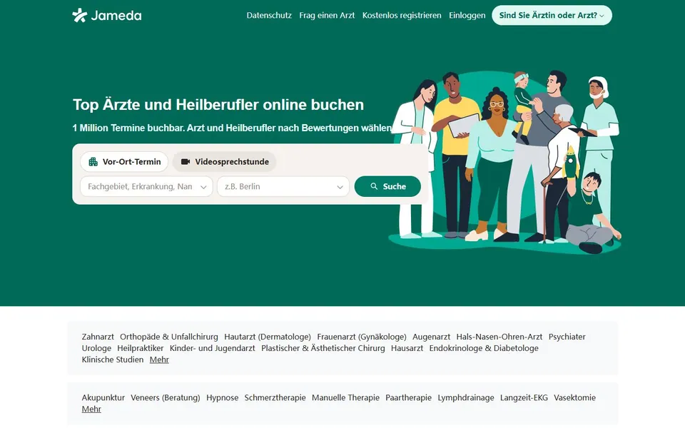 Jameda – Ansicht der Anbieter-Website