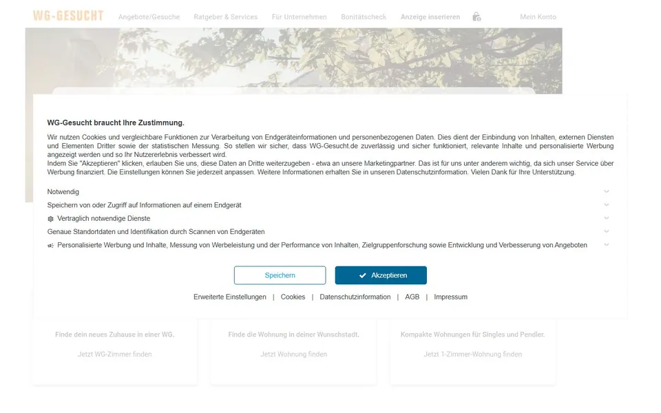 WG-Gesucht – Ansicht der Anbieter-Website