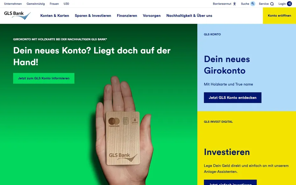 GLS Bank – Ansicht der Anbieter-Website