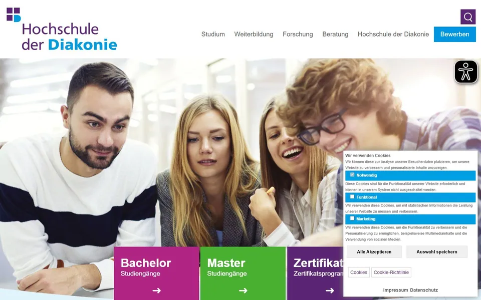 Hochschule der Diakonie – Ansicht der Anbieter-Website