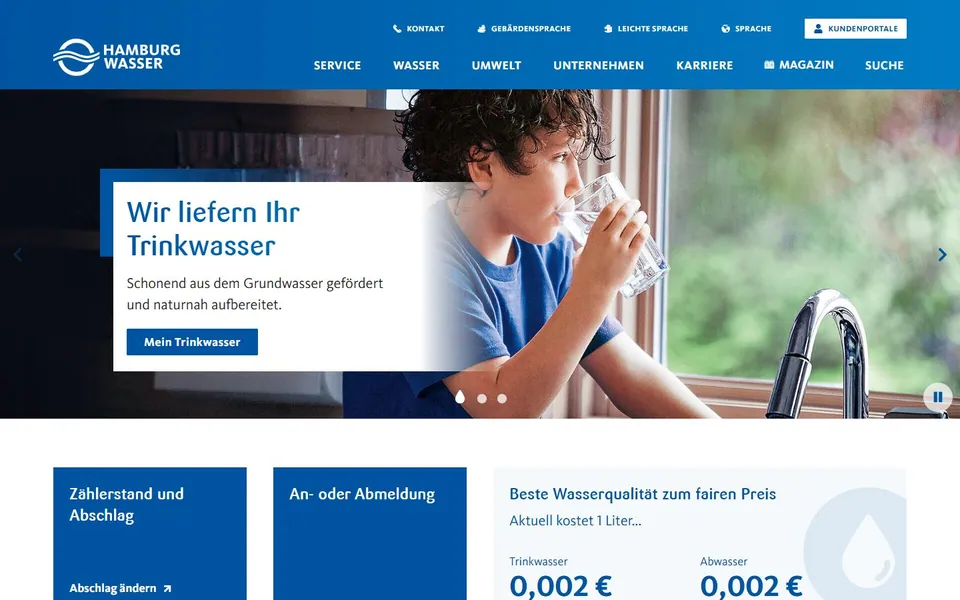 HAMBURG WASSER – Ansicht der Anbieter-Website