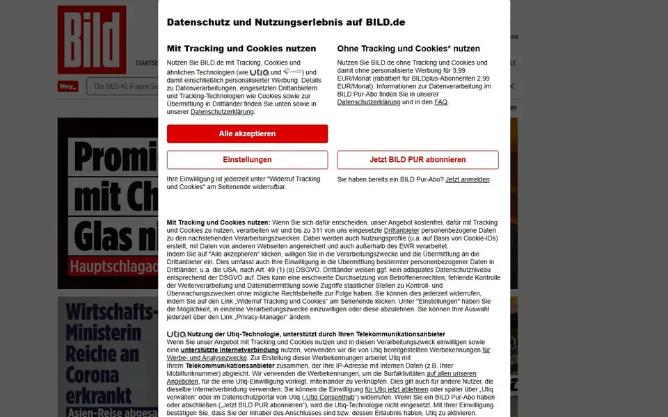 BILD – Ansicht der Anbieter-Website