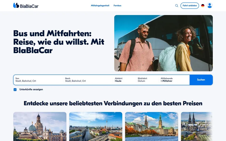 BlaBlaCar – Ansicht der Anbieter-Website
