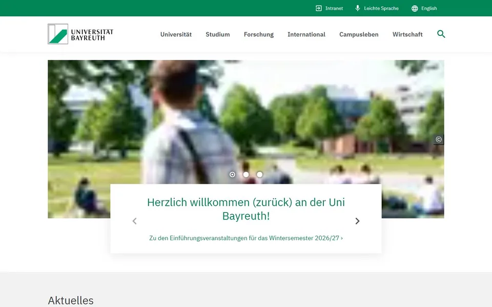 Universität Bayreuth – Ansicht der Anbieter-Website
