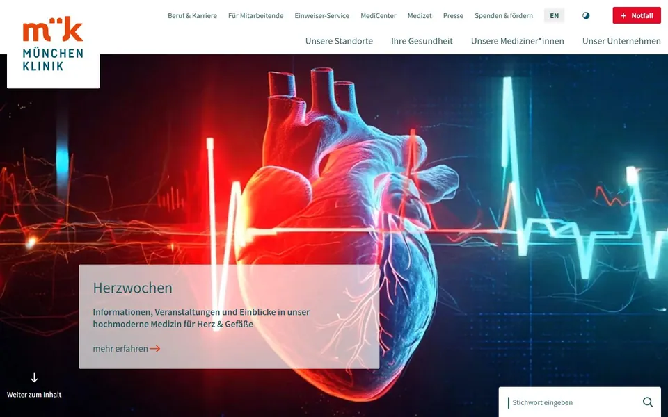 München Klinik – Ansicht der Anbieter-Website