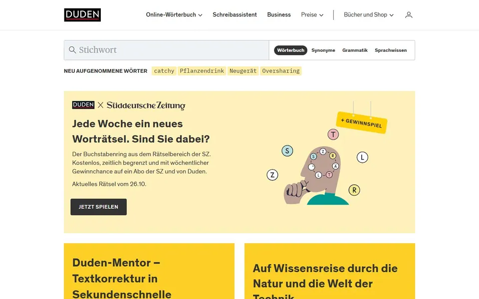 Duden – Ansicht der Anbieter-Website