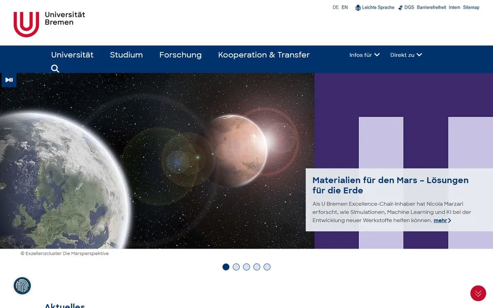 Universität Bremen – Ansicht der Anbieter-Website