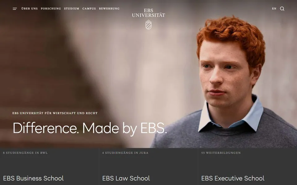 EBS Universität für Wirtschaft und Recht – Ansicht der Anbieter-Website