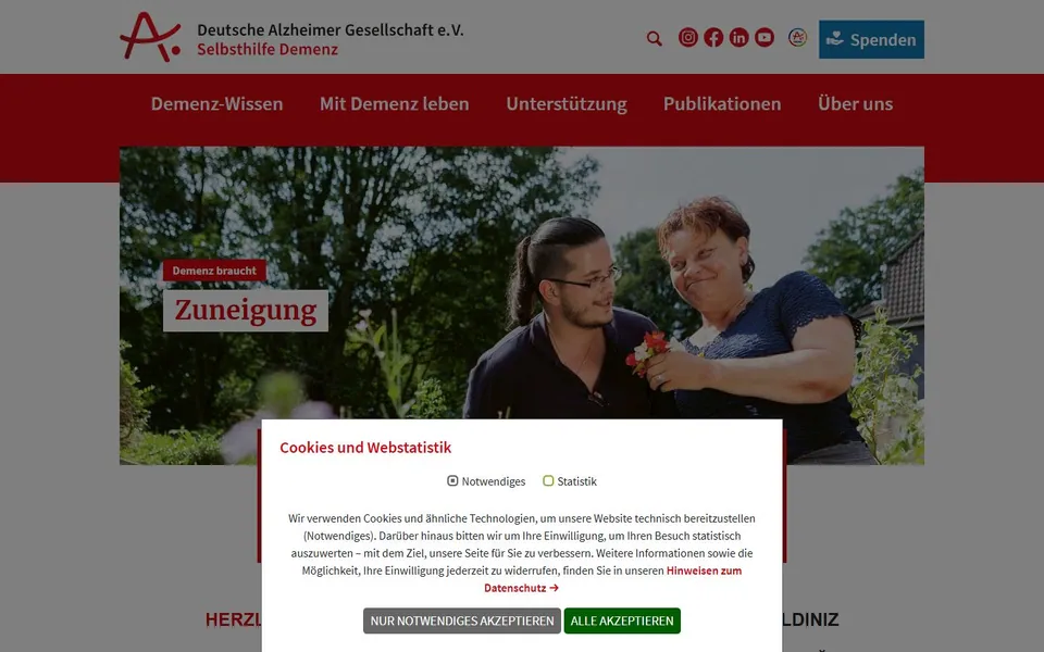 Deutsche Alzheimer Gesellschaft – Ansicht der Anbieter-Website