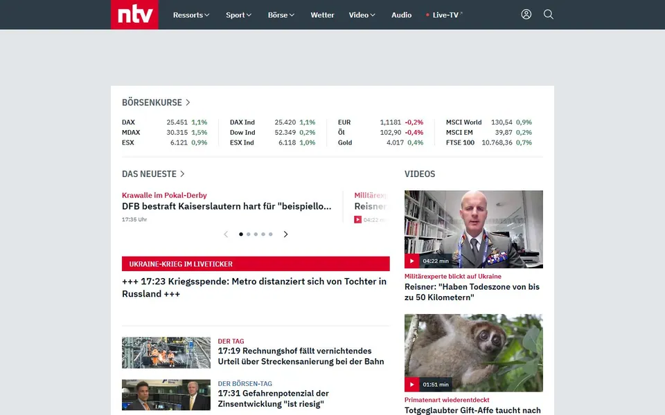 ntv – Ansicht der Anbieter-Website