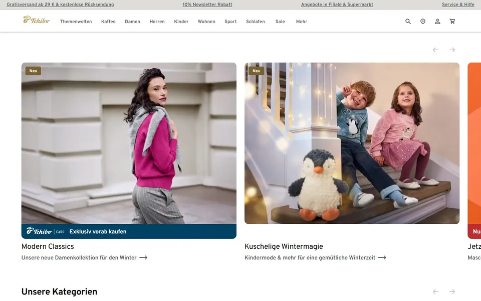 Tchibo – Ansicht der Anbieter-Website