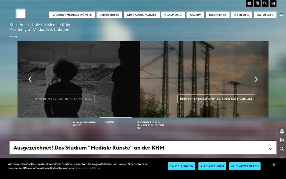 Kunsthochschule für Medien Köln – Ansicht der Anbieter-Website