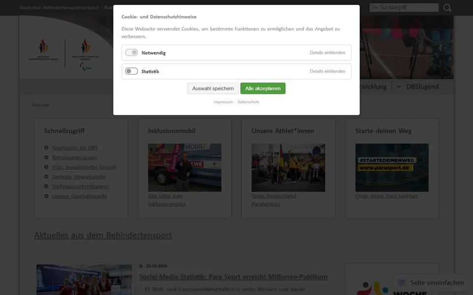 Deutscher Behindertensportverband – Ansicht der Anbieter-Website