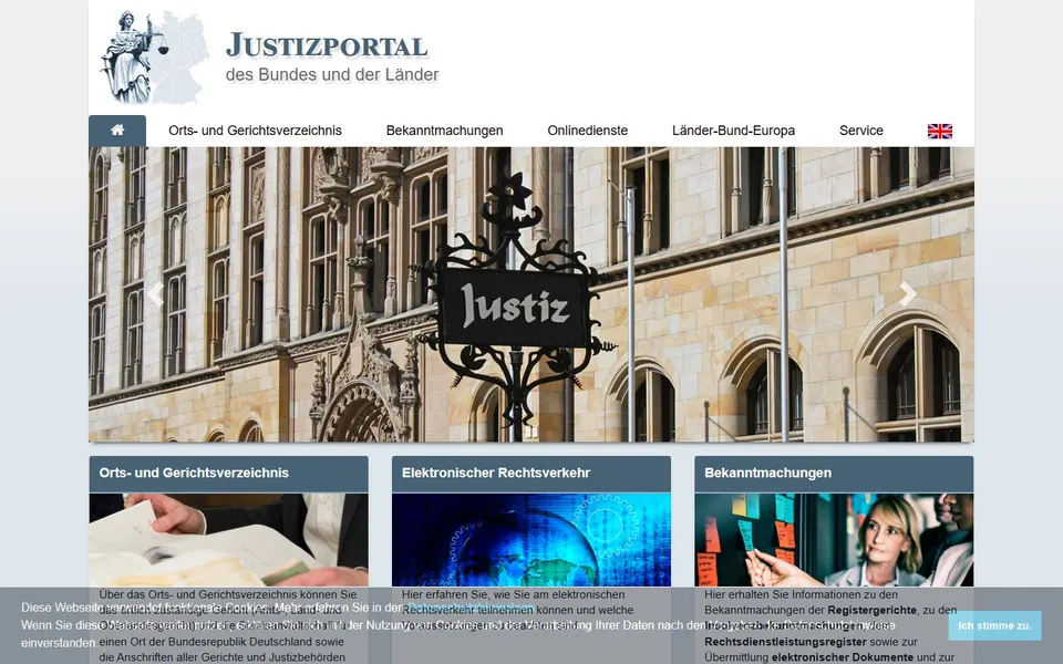 Justizportal des Bundes und der Länder – Ansicht der Anbieter-Website