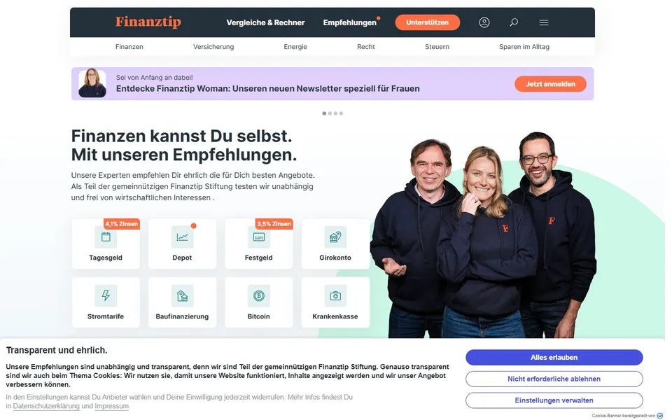 Finanztip – Ansicht der Anbieter-Website
