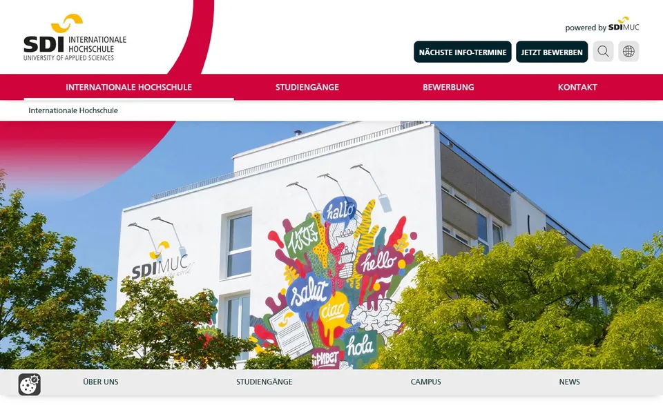Internationale Hochschule SDI München – Hochschule für angewandte Wissenschaften – Ansicht der Anbieter-Website